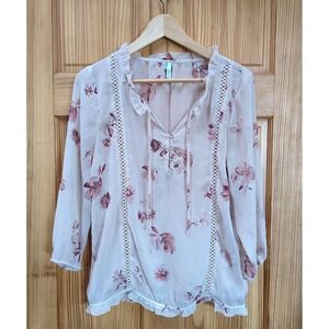 Maurices Boho Sheer Blouse Size M Blush Pink 3/4 Sleeve Top Fairy Cottagecore